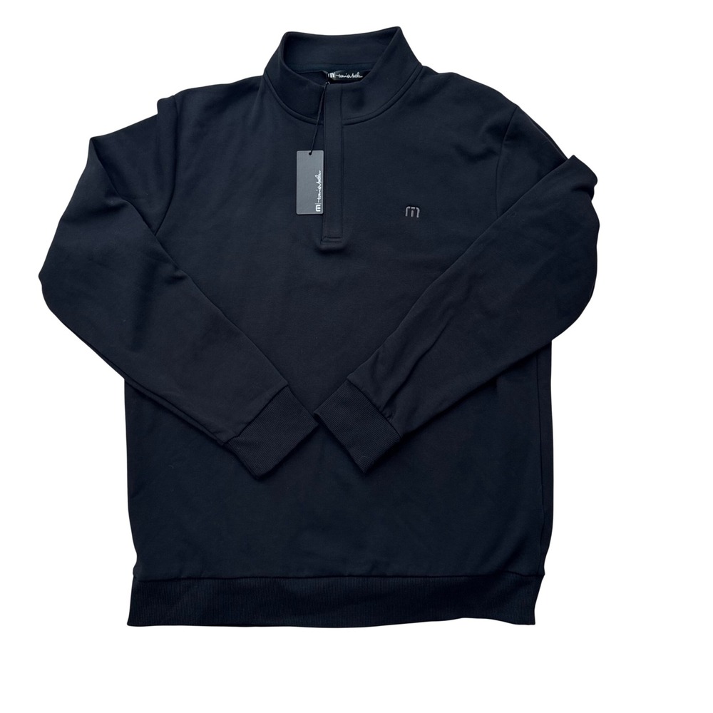 TravisMathew Cloud Quarter Zip 2.0 L Black Mens Golf Pullover 1MS309 Stretch